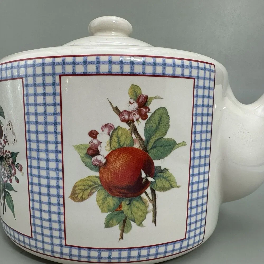 VTG Hawthorne Manor Hallmark Inspired Fruit Gingham Teapot Cottagecore 1990s